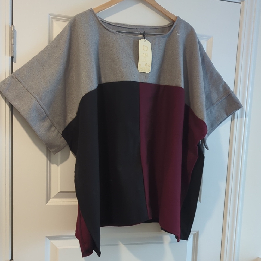 Tunic Colorblock Gray, Black & Burgundy P2P38 L31 Jersey Thick Material